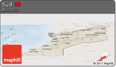 Shaded Relief Panoramic Map of Sud, lighten
