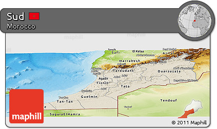 Shaded Relief Panoramic Map of Sud, physical outside