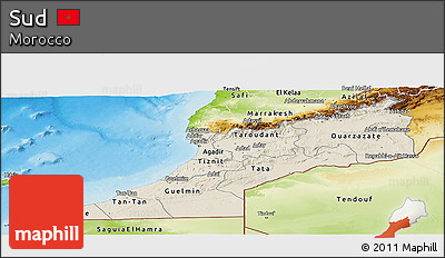 Shaded Relief Panoramic Map of Sud, physical outside