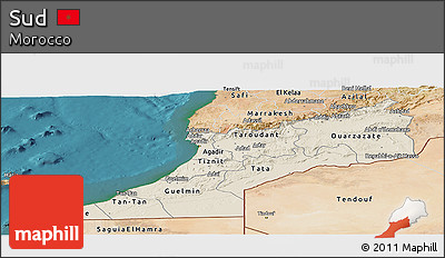 Shaded Relief Panoramic Map of Sud, satellite outside
