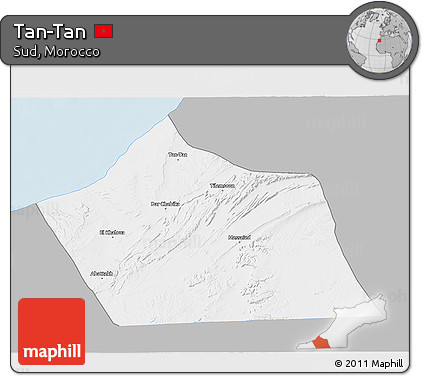 Gray 3D Map of Tan-Tan, single color outside