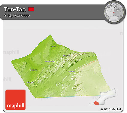 Physical 3D Map of Tan-Tan, cropped outside