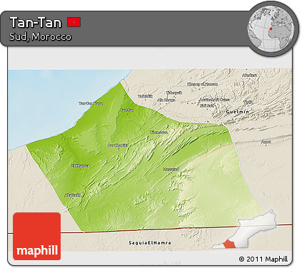 Physical 3D Map of Tan-Tan, shaded relief outside