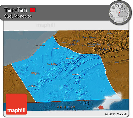 Political 3D Map of Tan-Tan, darken
