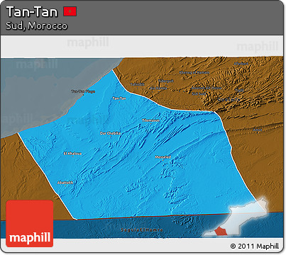 Political 3D Map of Tan-Tan, darken
