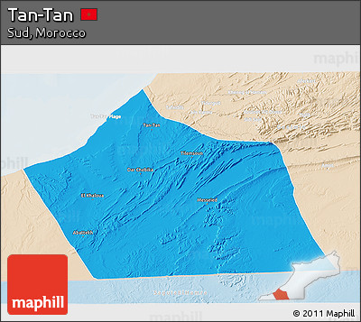 Political 3D Map of Tan-Tan, lighten