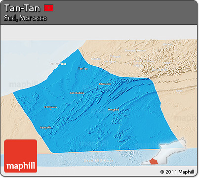 Political 3D Map of Tan-Tan, lighten