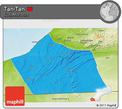Political 3D Map of Tan-Tan, physical outside