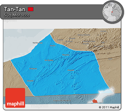 Political 3D Map of Tan-Tan, semi-desaturated