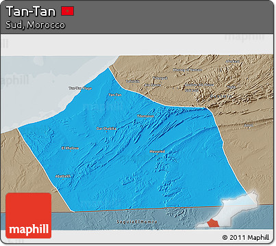 Political 3D Map of Tan-Tan, semi-desaturated