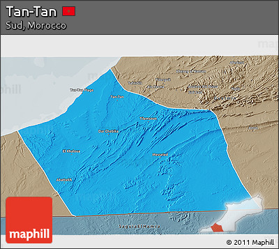 Political 3D Map of Tan-Tan, semi-desaturated