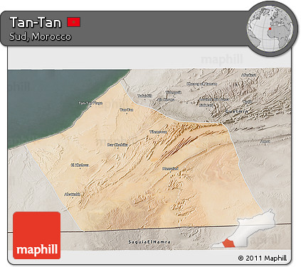 Satellite 3D Map of Tan-Tan, semi-desaturated