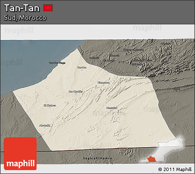 Shaded Relief 3D Map of Tan-Tan, darken