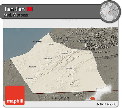 Shaded Relief 3D Map of Tan-Tan, darken