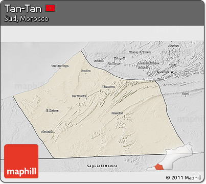Shaded Relief 3D Map of Tan-Tan, desaturated