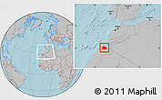 Gray Location Map of Tan-Tan, within the entire country, hill shading