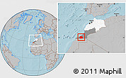 Gray Location Map of Tan-Tan, highlighted country, highlighted parent region, within the entire country, hill shading