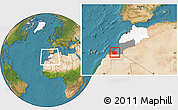 Satellite Location Map of Tan-Tan, highlighted country, highlighted parent region, within the entire country