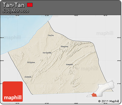 Shaded Relief Map of Tan-Tan, single color outside