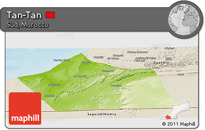 Physical Panoramic Map of Tan-Tan, shaded relief outside