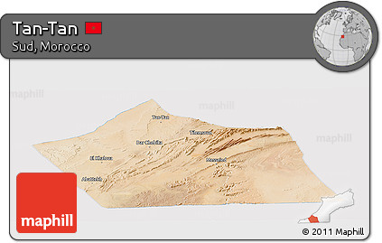 Satellite Panoramic Map of Tan-Tan, cropped outside
