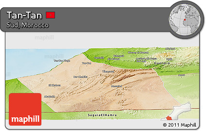 Satellite Panoramic Map of Tan-Tan, physical outside