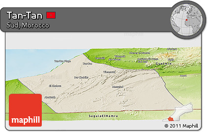 Shaded Relief Panoramic Map of Tan-Tan, physical outside