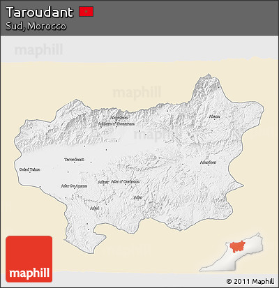 Classic Style 3D Map of Taroudant, single color outside