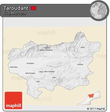 Classic Style 3D Map of Taroudant, single color outside