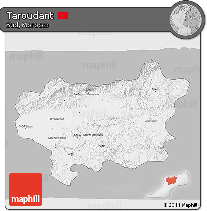 Gray 3D Map of Taroudant, single color outside