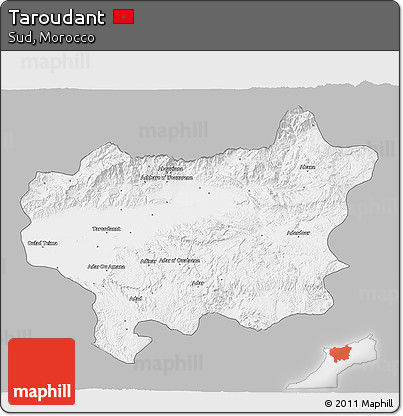 Gray 3D Map of Taroudant, single color outside