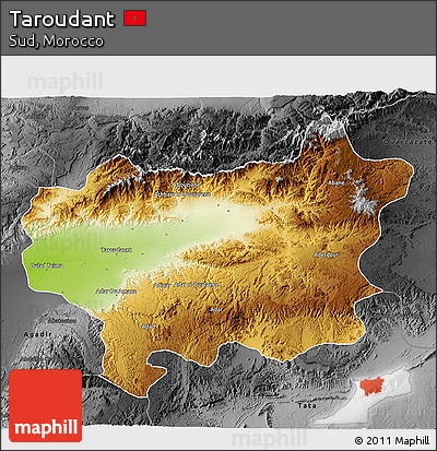 Physical 3D Map of Taroudant, darken, desaturated