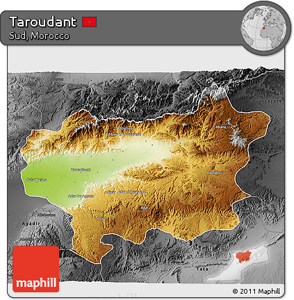 Physical 3D Map of Taroudant, darken, desaturated