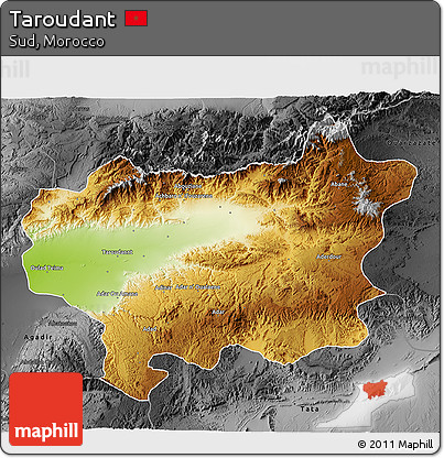 Physical 3D Map of Taroudant, darken, desaturated