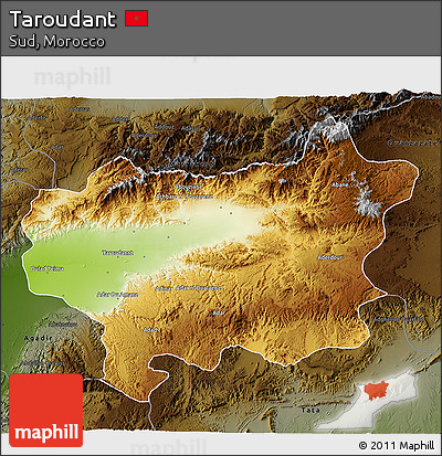 Physical 3D Map of Taroudant, darken