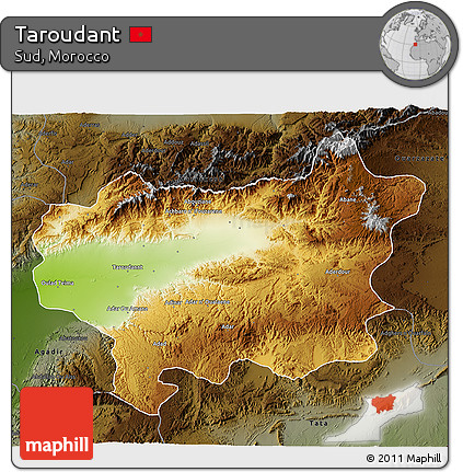 Physical 3D Map of Taroudant, darken