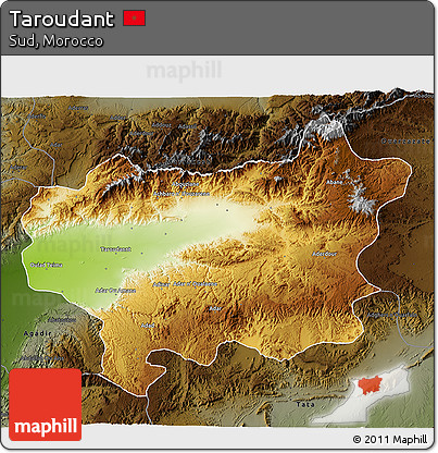 Physical 3D Map of Taroudant, darken