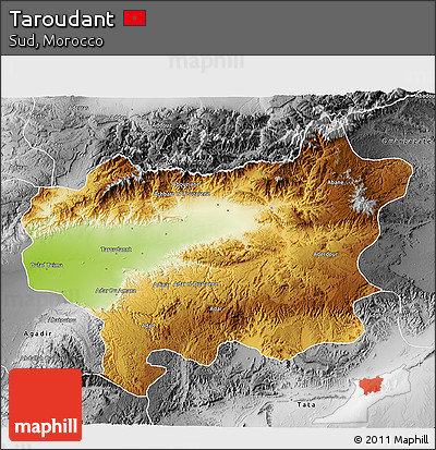 Physical 3D Map of Taroudant, desaturated