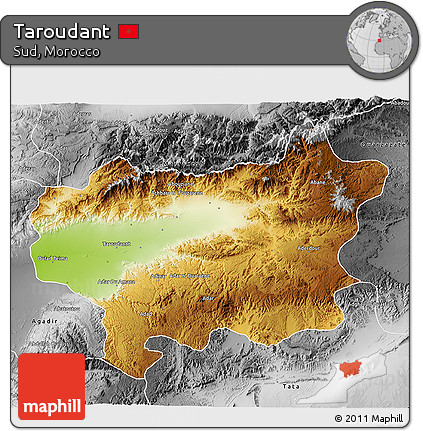 Physical 3D Map of Taroudant, desaturated