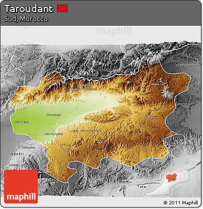 Physical 3D Map of Taroudant, desaturated