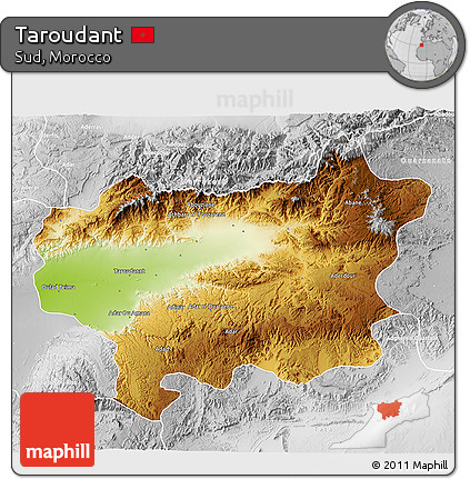 Physical 3D Map of Taroudant, lighten, desaturated