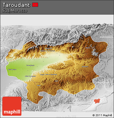 Physical 3D Map of Taroudant, lighten, desaturated