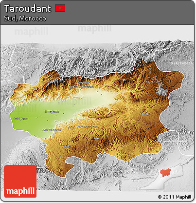 Physical 3D Map of Taroudant, lighten, desaturated
