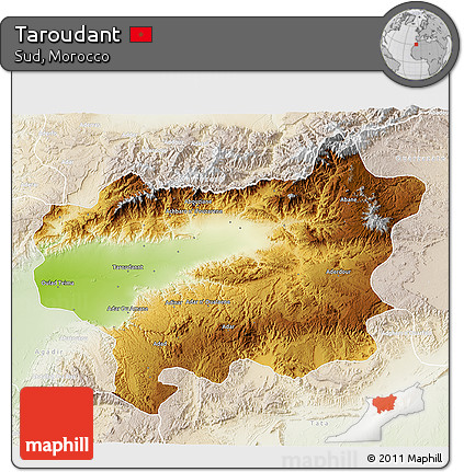 Physical 3D Map of Taroudant, lighten