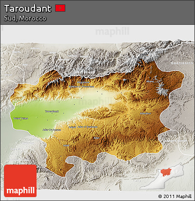Physical 3D Map of Taroudant, lighten, semi-desaturated
