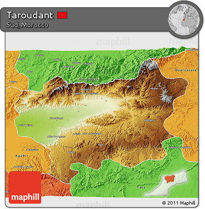 Physical 3D Map of Taroudant, political outside