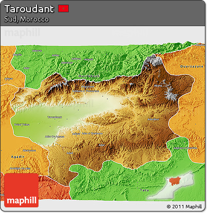 Physical 3D Map of Taroudant, political outside