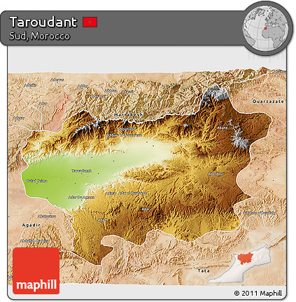 Physical 3D Map of Taroudant, satellite outside