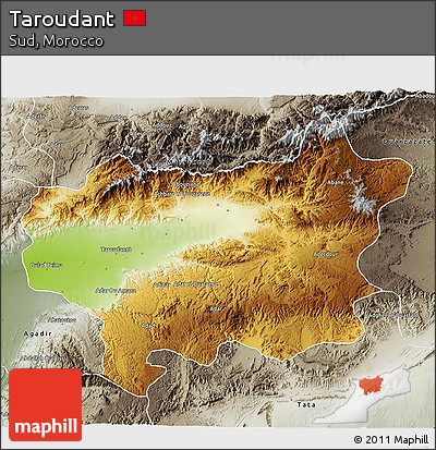 Physical 3D Map of Taroudant, semi-desaturated