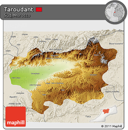 Physical 3D Map of Taroudant, shaded relief outside